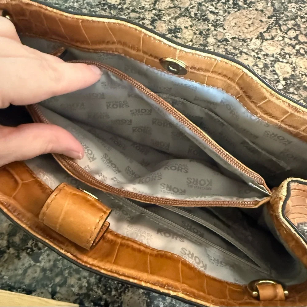 Michael Kors Tan Crocodile Embossed Satchel